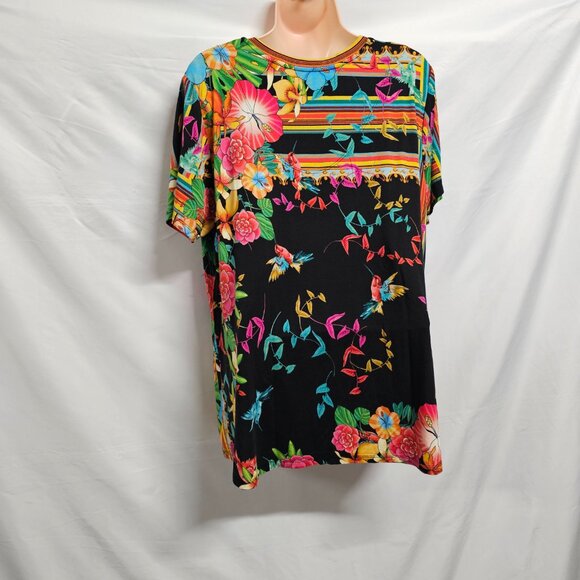 Johnny Was Floral V Neck Top Tee Women Size XL Bamboo - Picture 6 of 15
